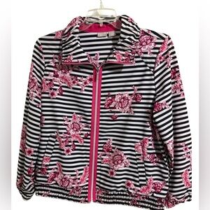 Chico's Women’s Size 3 Zenergy Black and White Floral Striped Jacket cottagecore